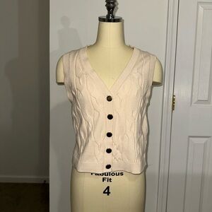 a new day Cream Cable Knit Button Front Sweater Vest